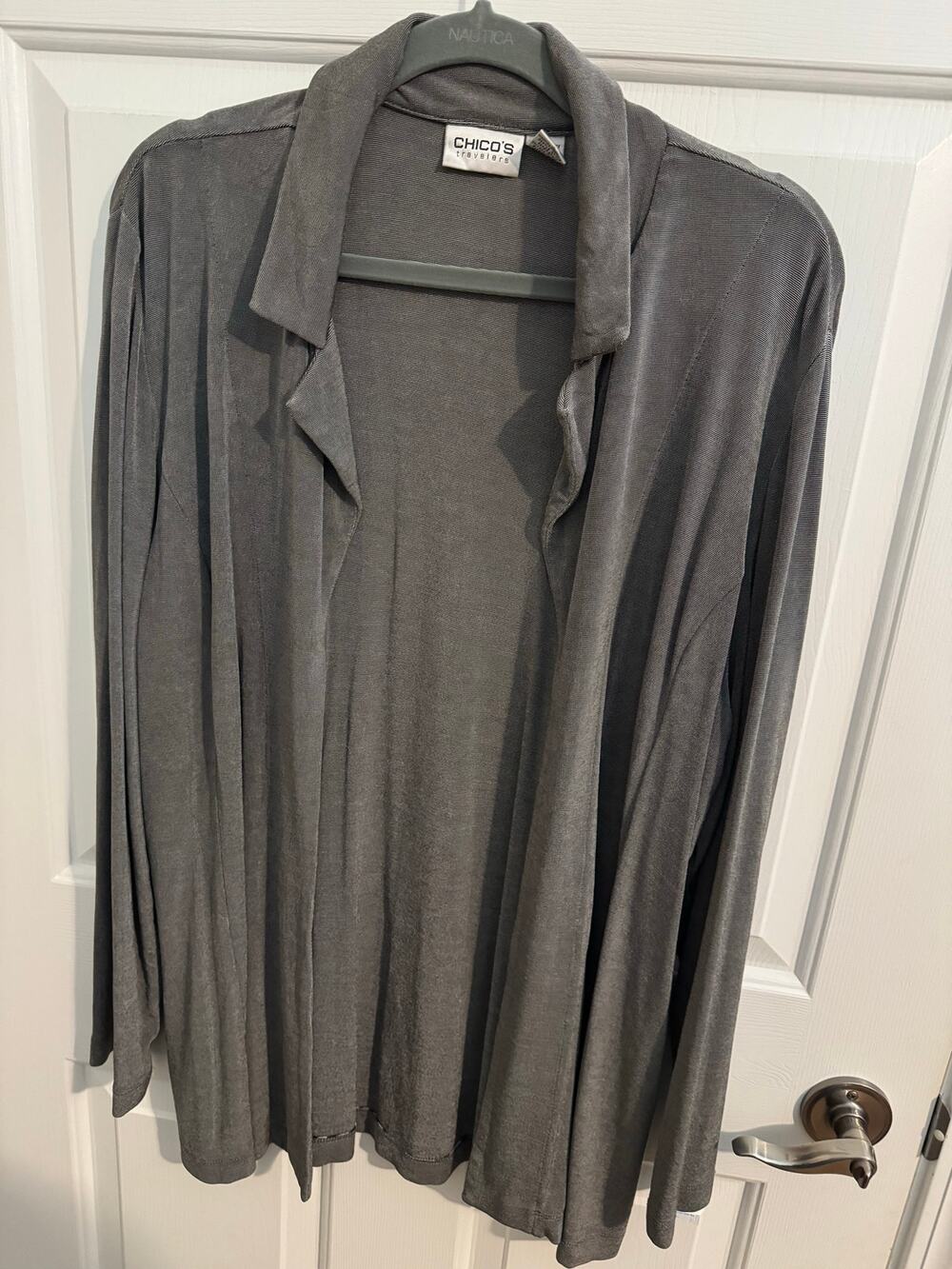Chico's Traveler Knit Stretch Slinky Open Cardigan Sweater Gray Size 3 XL/16